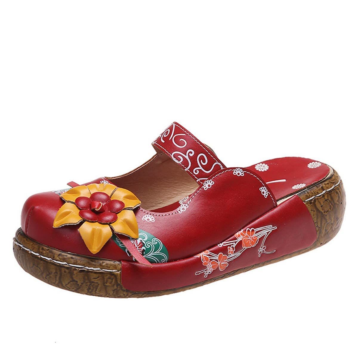 Sabots Femme Sandales Chaussures Compensées Clogs Mules Plateforme Sandales en Cuir Été Fille Vintage Pantoufles Chaussures Confort pour Pieds Larges