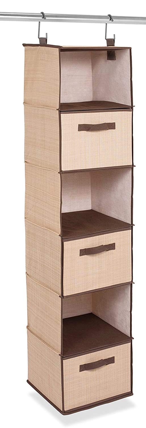 Internet's Best Organizador colgante de armario con 3 cajones, organizador de almacenamiento de tela de 6 estantes para ropa, suéteres, zapatos, accesorios, artículos esenciales para dormitorio
