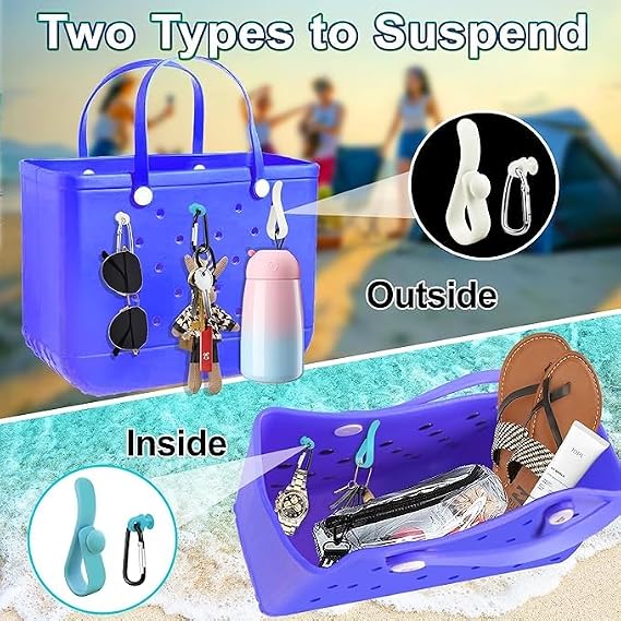 4Pcs Accessories Inserts Hooks for Bogg Bag, Carabiner Keychain, Key Holder Charms Compatible with Bogg Bags Beach Bag（White