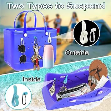4Pcs Accessories Inserts Hooks for Bogg Bag, Carabiner Keychain, Key Holder Charms Compatible with Bogg Bags Beach Bag(White