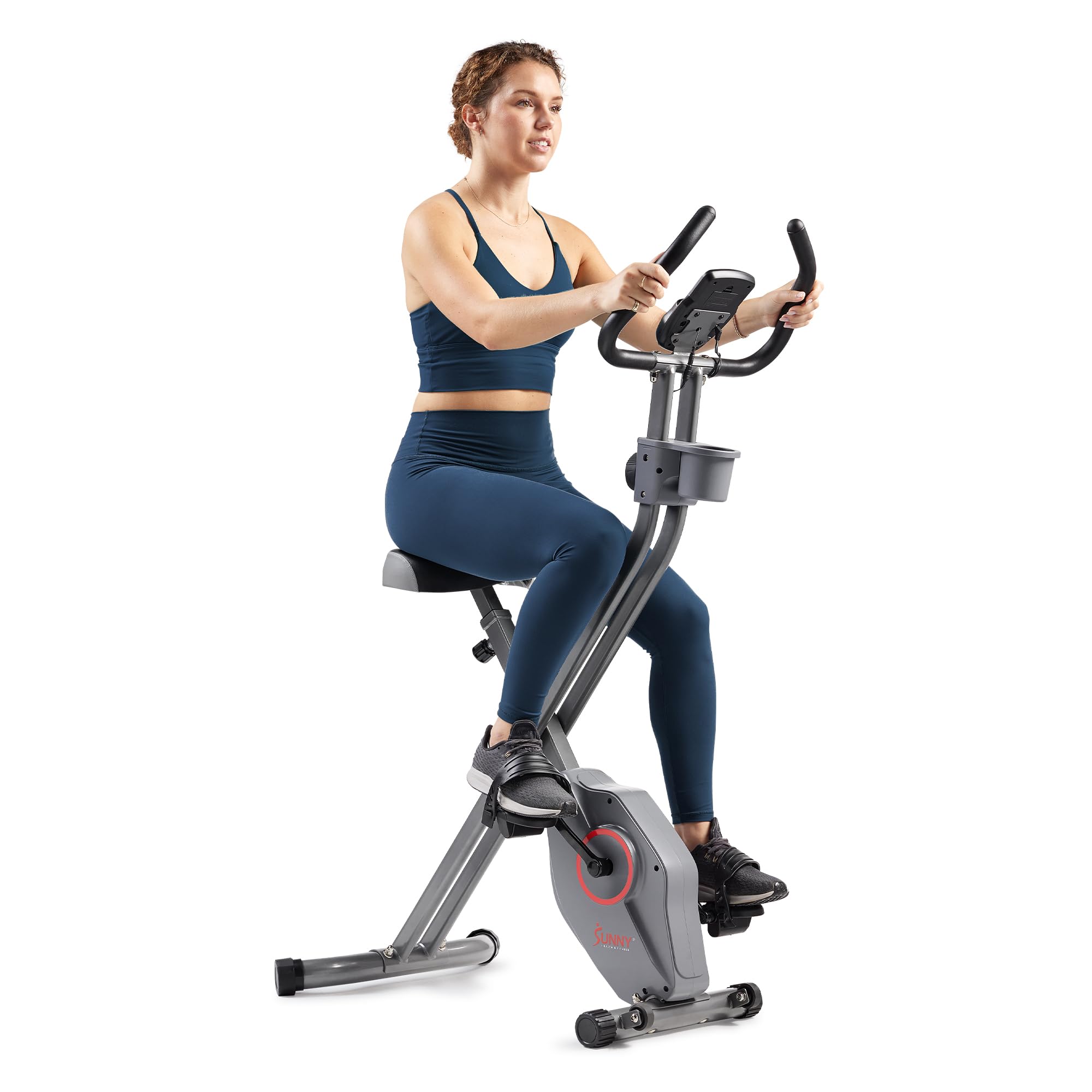 Sunny Health & Fitness Smart Folding X-Bike, Compact Exercise Bike for Home Use, 14-Level Magnetic Resistance, Free SunnyFit App Bluetooth Connect, Low-Impact Cardio Equipment for Home Gym Workout
