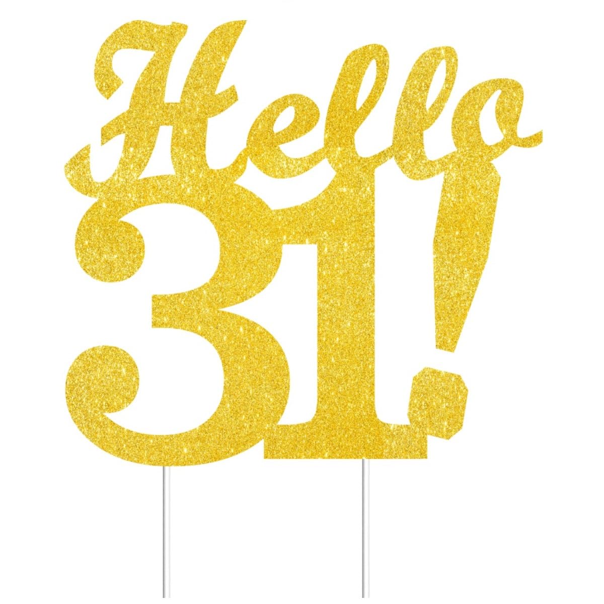 Hello 31 Cake Toppers Gold Glitter, Happy 31st Birthday Cake Decorations Cheers to 31 Years Party Decor, Thirty-one Year Old Theme Birthday