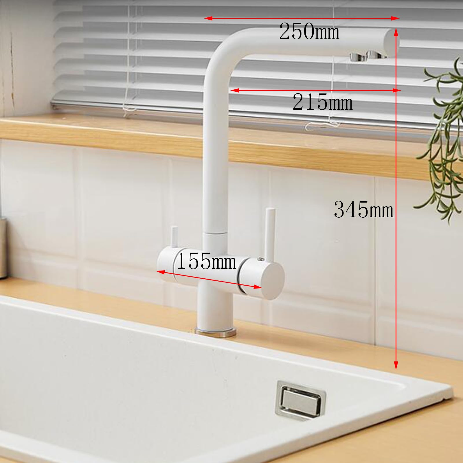 3-drożna bateria kuchenna, mosiężna bateria kuchenna, obracana o 360°, z 2 uchwytami, szara