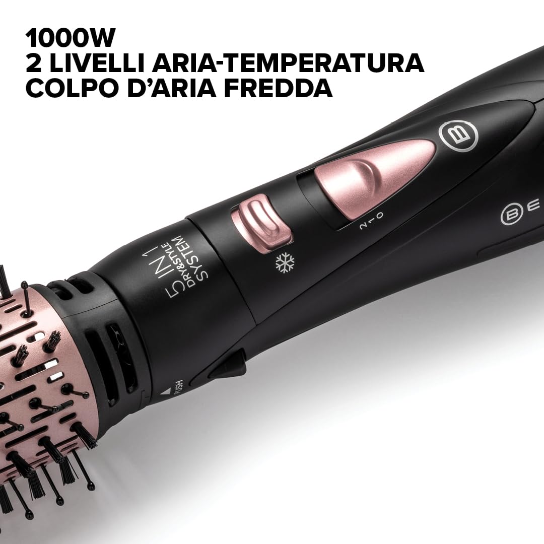 Bellissima Imetec GH30 1000 – Spazzola ad aria calda 5 in 1 | 4 accessori per styling liscio, onde e ricci + beauty bag| Spazzole rivestite in ceramica | Spazzola ad aria calda