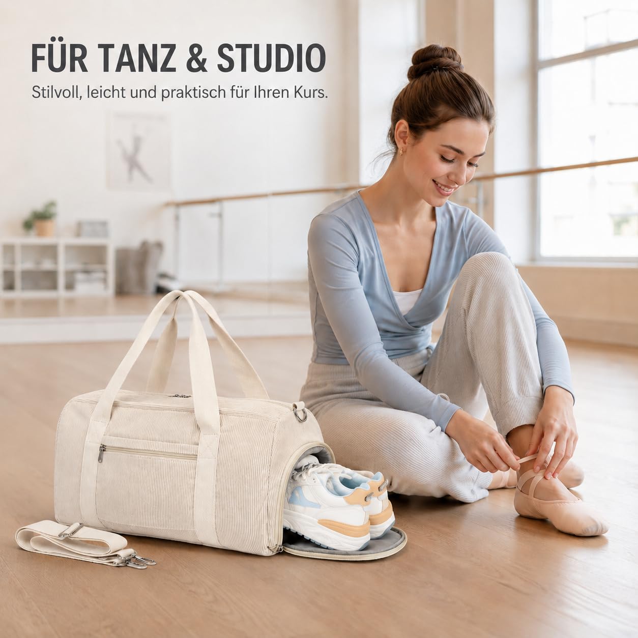LOIDOU Sporttasche Reisetasche Damen Fitnesstasche mit großem Schuhfach Nassfach Sport Travel Bag Trainingstasche Frauen für Frauen Reisen Fitnessstudio Yoga (Beige)