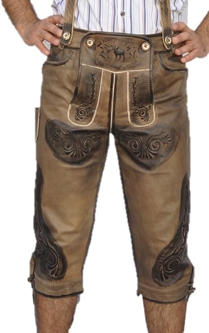 Trachtenlederhose Kniebund Antik Nappa - Echt Leder Mit Stickerei Und Träger