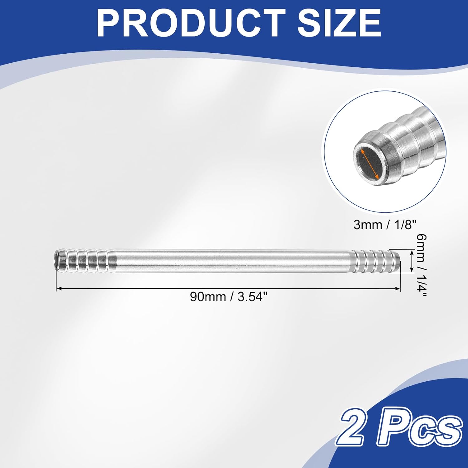 PATIKIL 1/4" (6mm) Hose Barb Fitting, 2 Pcs 316 Stainless Steel Splicer Mender Double Ended Joint Adapter Metal Barbed Fittings for Fuel Air Liquid Gas Water Pipes, Silver