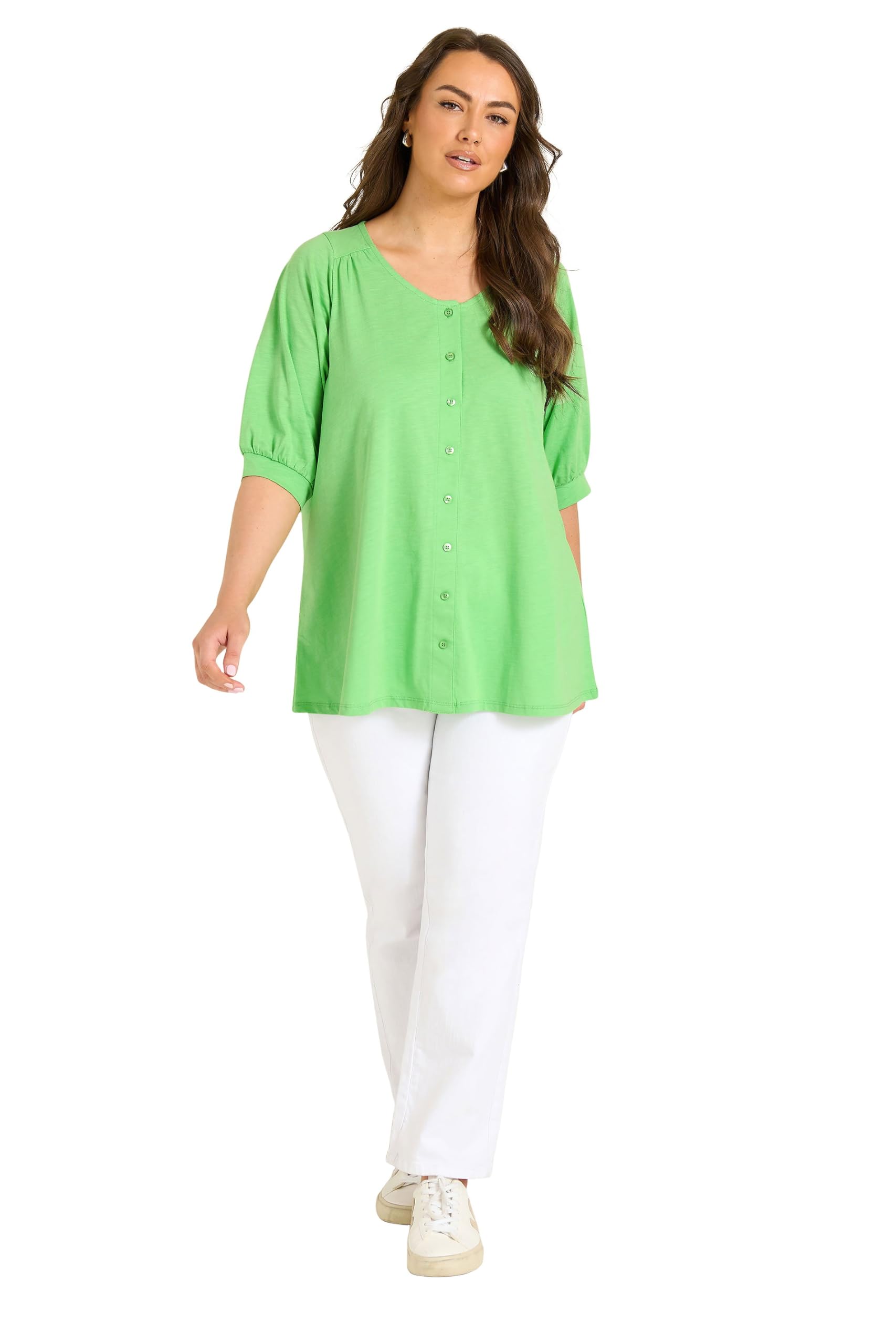 Evans Women's Green Plus Short Sleeve Cotton Top Size 18