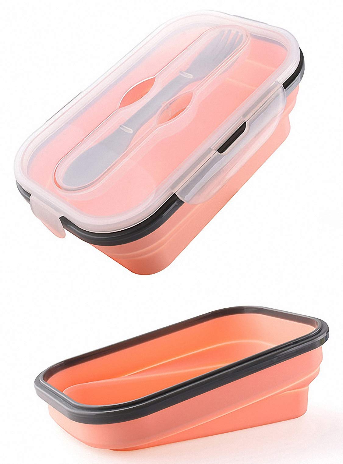 Ulalaza Silicone Collapsible Bento Storage Lunch Food Container Box for Microwave Freezer Dishwasher Safe BPA Free 900ML