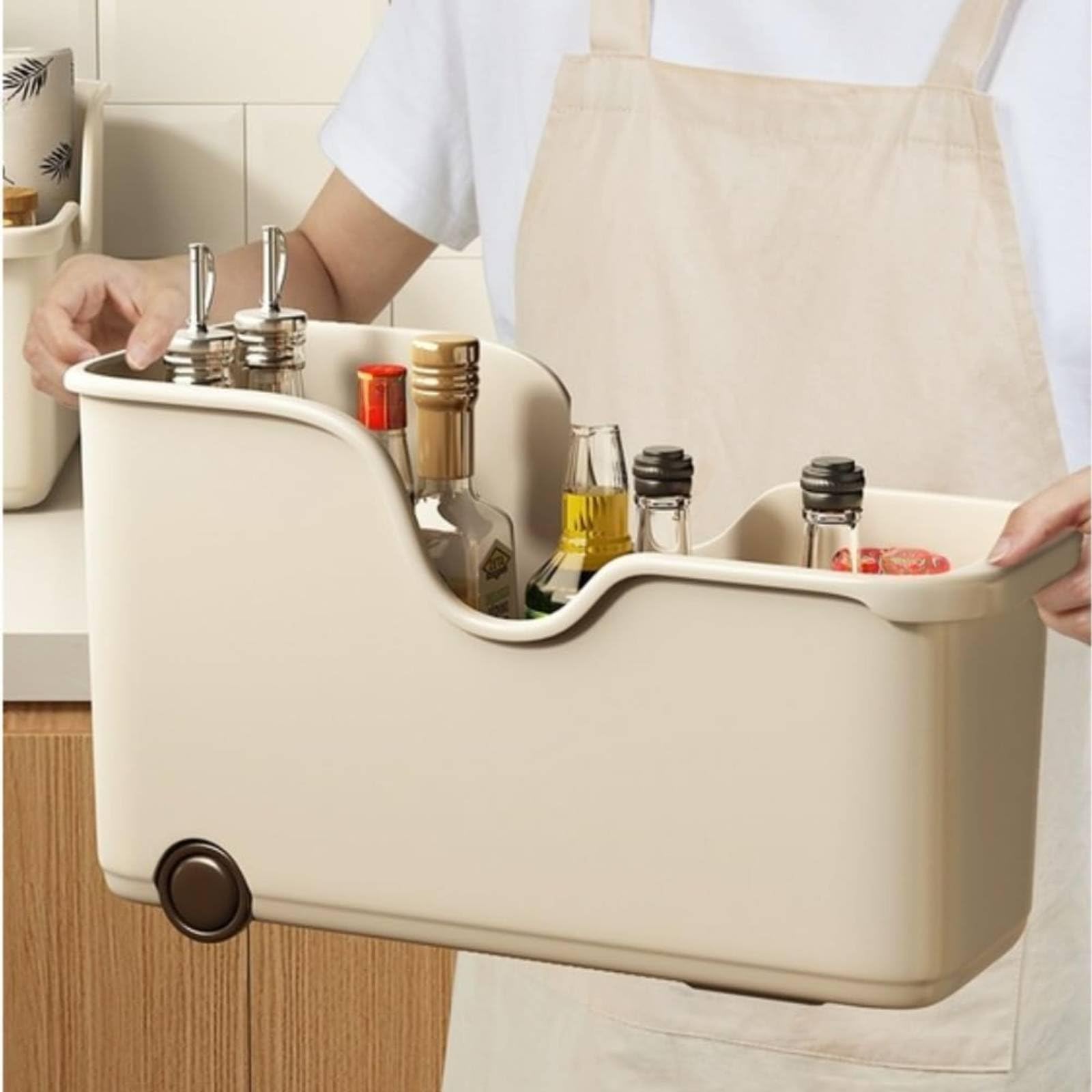 2 Piezas Caja de Almacenamiento Organizador de Cocina Estante Multiusos con Ruedas Móvil Material Polipropileno Adecuado para Armarios Encimeras Bajo Fregadero Cocina Hogar, Crema, Pack De 3