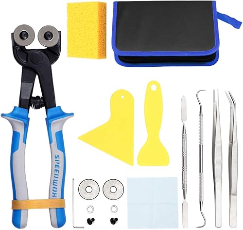 SPEEDWOX 17 pinzas de vidrio con ruedas de mosaico de alta resistencia con rueda de corte de repuesto, kit de herramientas de mosaico 2 raspadores,
