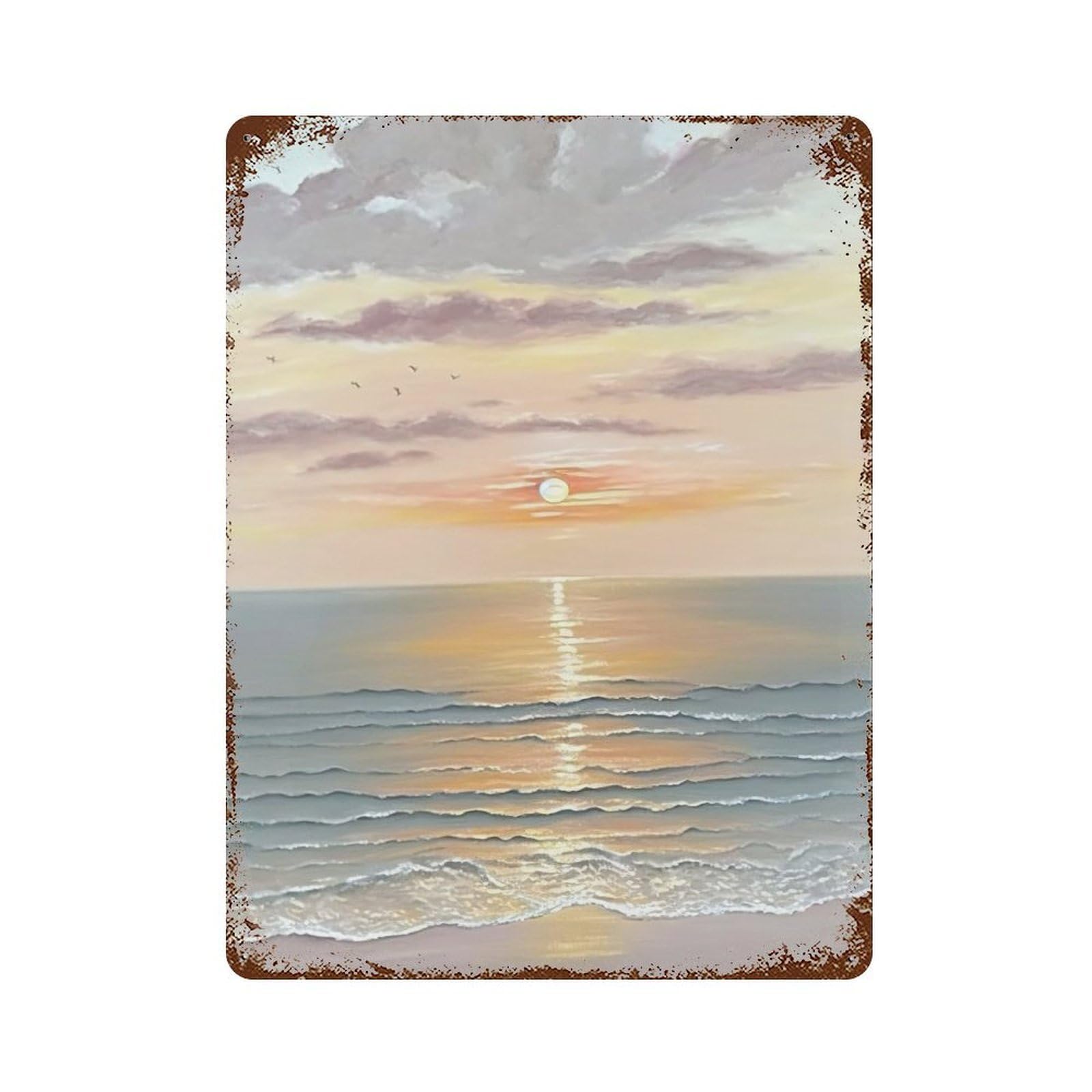 Garage Style Sunrise Over The BlueOcean Distressed Metal Wall Sign 15.7"x11.8", Novelty Wall Decor for Bar And Workshop