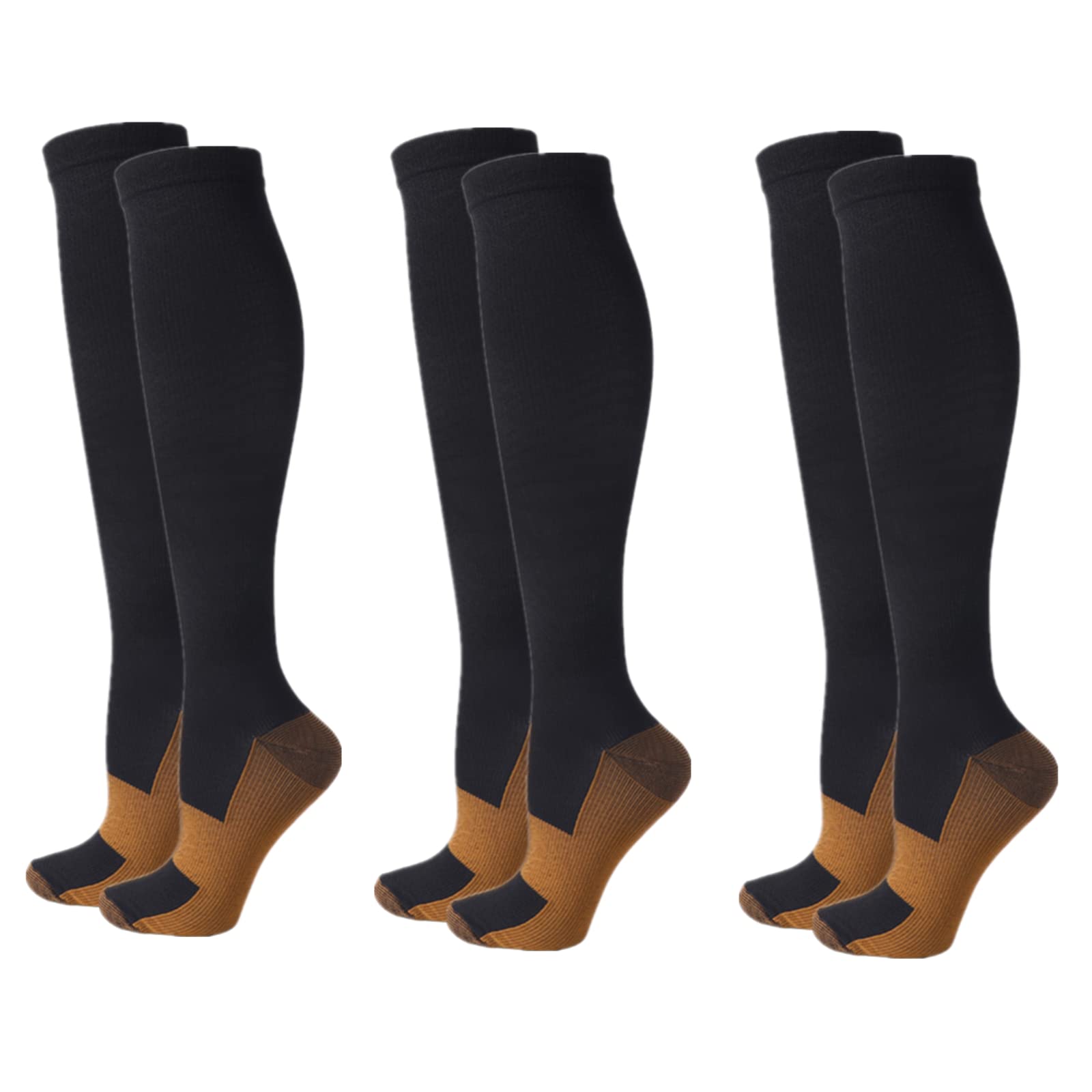 Compression Socks for Women Men, 3 Pairs 20-25mmHg Knee High Socks Compression Stockings for Sport, Athletic, Edema, Diabetic, Varicose Veins, Travel, Pregnancy, Nursing (L/XL, Black)