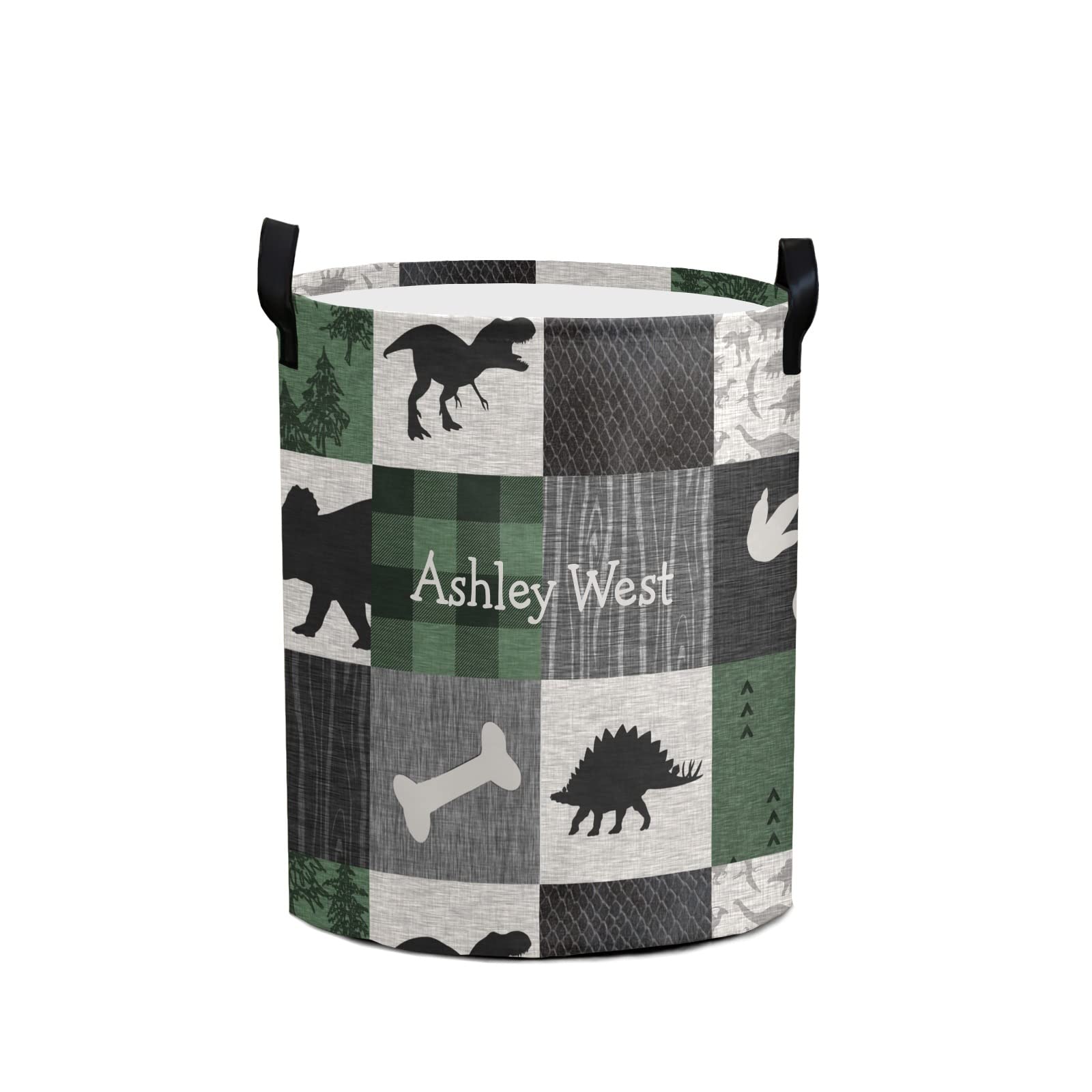 Personalized Laundry Basket,Dinosaur Patchwork Custom Storage Bins Laundry Hamper with Name Collapsible Toys Organizer Gift