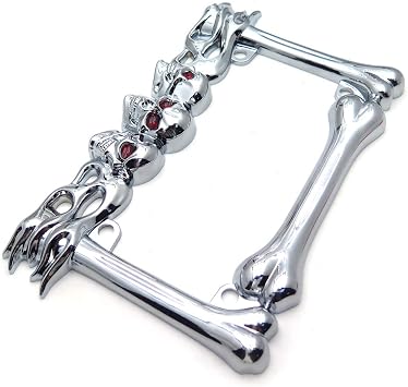 HTTMT- MT294-006-CD- Cruiser Accessories Skull & Flame Motorcycle License Plate Frame (Chrome) Durable And Long Lasting.
