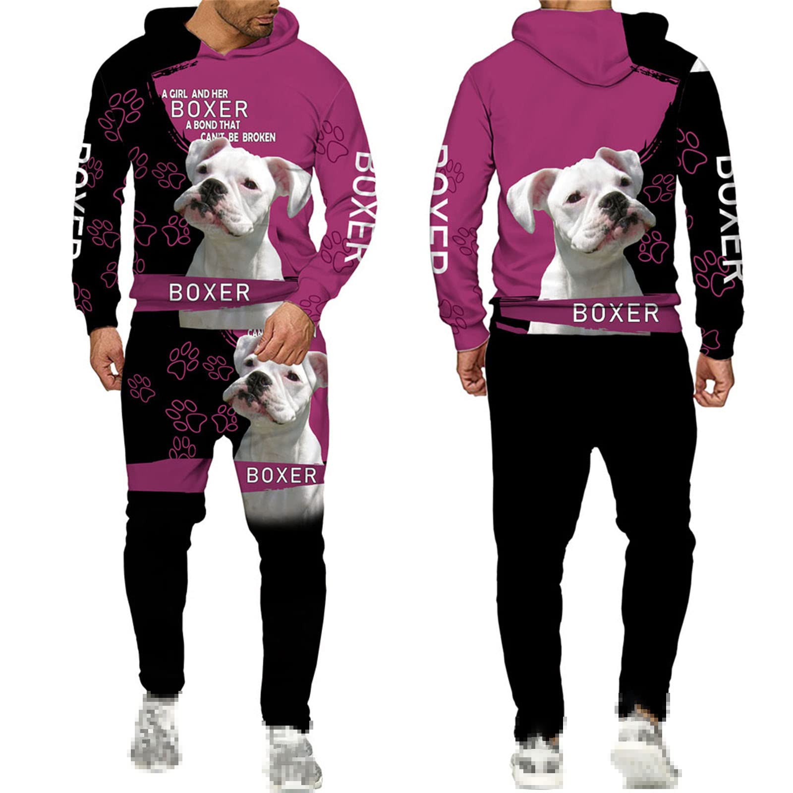 Uomo con cappuccio Sportswear 3D Stampa Cane Moda Boxe Abiti Uomo Abbigliamento Sportivo Abiti Autunno Streetwear, 1, L