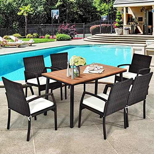 Tangkula 7-Piece Acacia Wood and Rattan Dining Set #TOP18