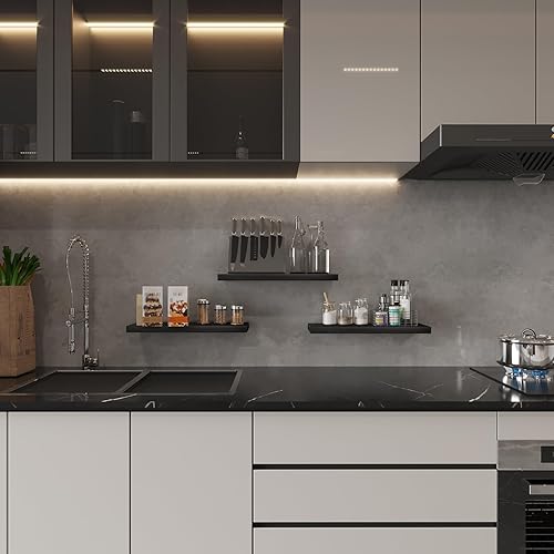 Miniatura 6 de SAUMONIERES Estantes flotantes de pared para dormitorio, baño, estante de madera maciza de 24 pulgadas, juego de 3, color espresso