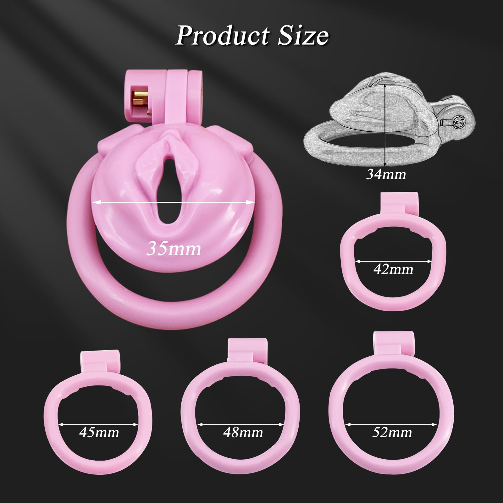 BDSMJOY Chastity cage con 4 Cock rings, Forma delle labbra cock cage per sissy, Gabbia di castità per pene piccolo, gabbia castità per uomo, gabbietta di castità per uomo (Rosa)