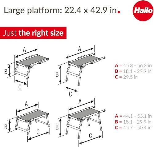 Miniatura 5 de Hailo TP2 Plus  Plataforma de trabajo y escalera  Rieles telescópicos y pies ajustables en longitud y altura  Nivel de burbuja integrado  para uso