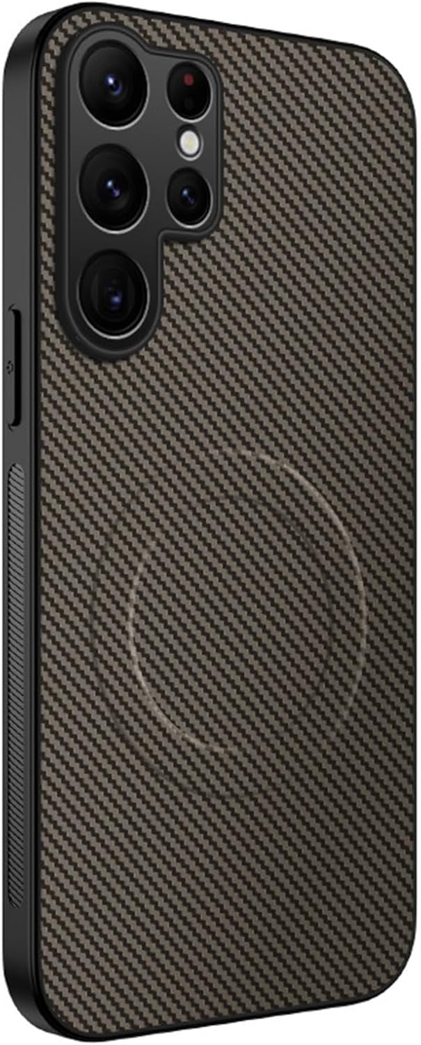 Carbon Fiber Pattern Magnetic Case for Samsung Galaxy S26/S26 Plus/S26 Ultra, Slim Leather Design & All-Inclusive Lens Protection Cover(Black,S26 Plus)