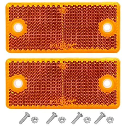 AGRISHOP Trailer Reflectors Pack of 2,E Approved,90x40x8mm,Reflective Reflectors Amber for RV Gate Posts Walls,Cat’s Eye Reflectors Screw Fit for Vans Car Caravan(Amber/Rectangular/2Pack) Cover