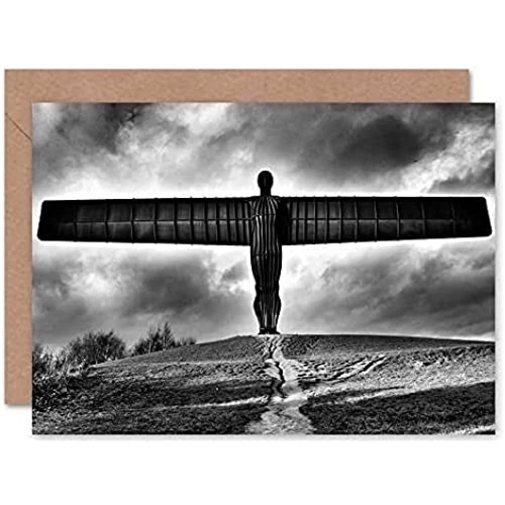 Fine Art Prints Black/White Angel Of The North And Greeting Card With Envelope Inside Premium Quality,12.5 X 17.5 Cm