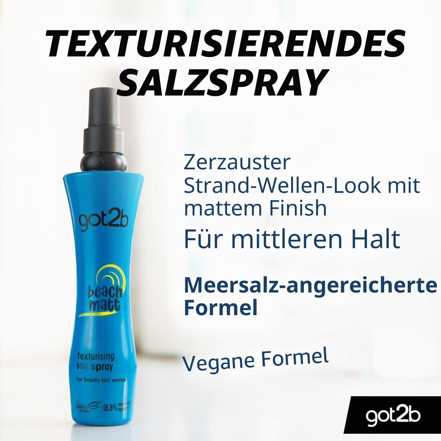 Schwarzkopf got2b Beach Matt Salt Spray, Mittlerer Halt für Texturierung Strandlook Haar, Vegan, 200 ml - 6 Stück