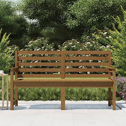 Banco de jardín de madera pino miel 159.5cm con respaldo terraza 3