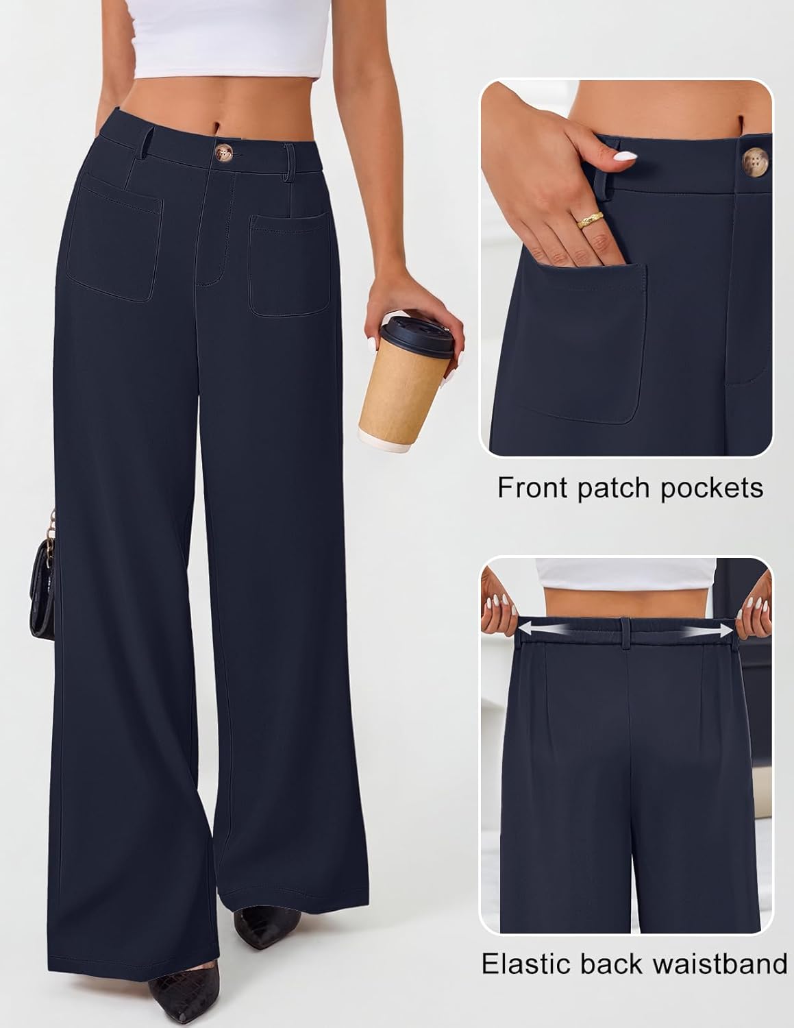 MEROKEETY Women's Wide Leg Dress Pants 2026 High Waisted Business Casual Palazzo Pants Work Office Slacks Trousers Pockets