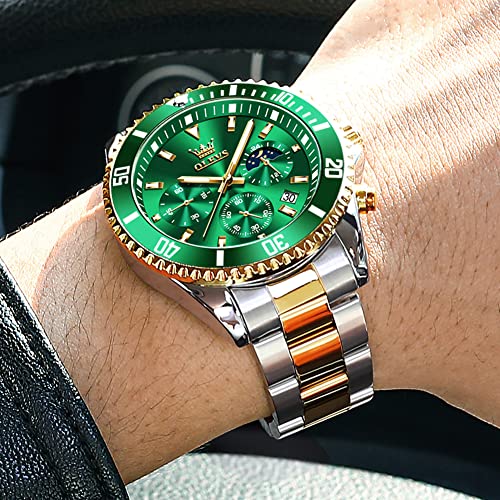 Image of OLEVS Mens Watches Chronograph Luxury Dress Moon Phase Quartz Stainless Steel Waterproof Luminous Business Calendar Wrist Watch