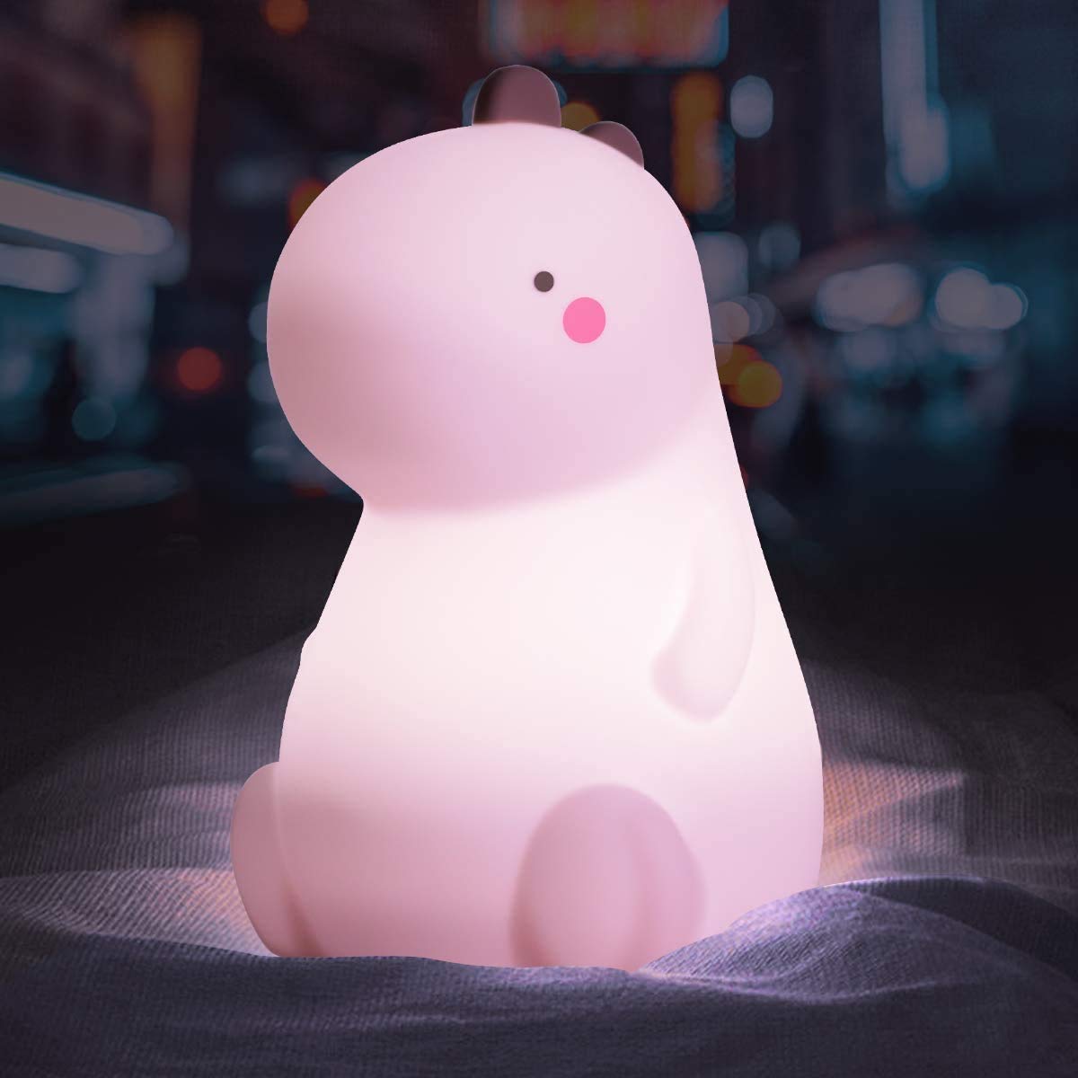 OaroilyDinosaur Night Light for Kids, LED Nursery Lamp for Toddler's Room, Cute Color Changing Silicone Baby Night Light with Touch Sensor, Dinosaur Gifts for Boys Girls (Pink)