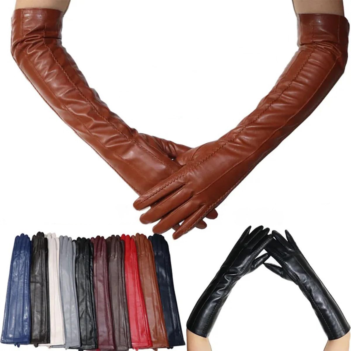 Gants chauds et épais, gants d'hiver en cuir pour femme, 47 cm, pour activités de plein air
