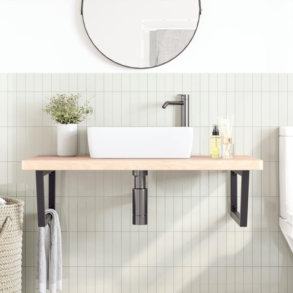 Piano lavabo in legno di rovere massiccio con supporto in acciaio, 100 x 60 x 4 cm, trapezoidale, portata fino a 100 kg, salvaspazio, per bagno