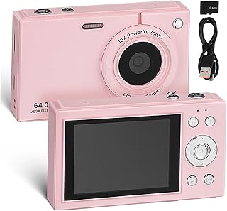 OUNONA Cámara Digital Compacta Rosa para Estudiantes con Pantalla de Zoom Estabilización Vibración y Tarjeta para Fotografía Retro y Vlogging con WiFi Integrada