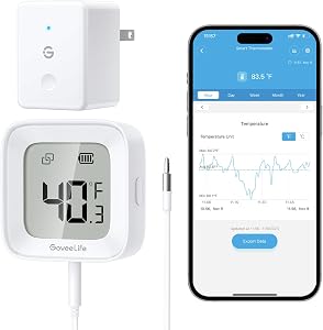 GoveeLife WiFi Refrigerator Thermometer with Alarm, Wireless Digital Freezer Temperature Gauge with App Control, LCD Display, 2 Years Free Data Export, for Fridge Hot Tub (Only Support 2.4G WiFi)