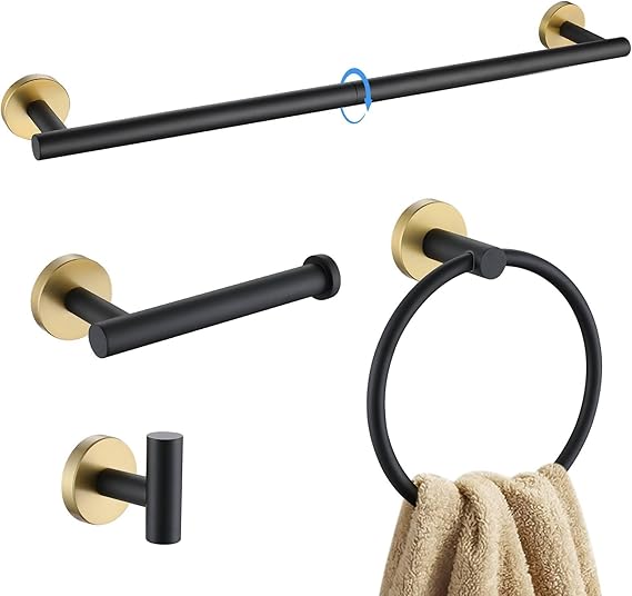 Black and Gold Towel Bar Set 4 Pieces Bathroom Hardware