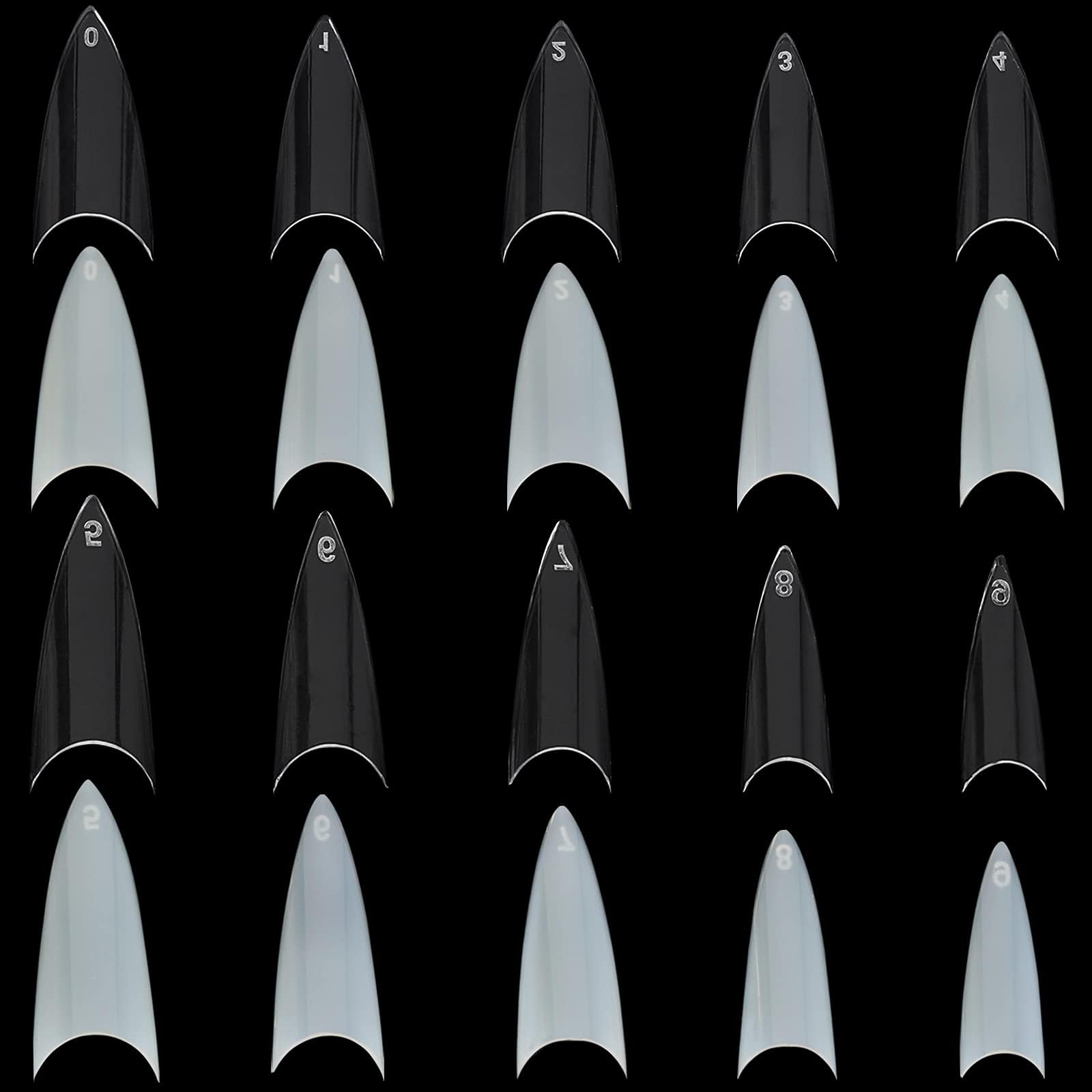 1000Pcs Stiletto Fake Nail Clear&Natural Nail Tips Half Cover Acrylic False Nails 10 Sizes for Nail Salons and DIY Nail Art