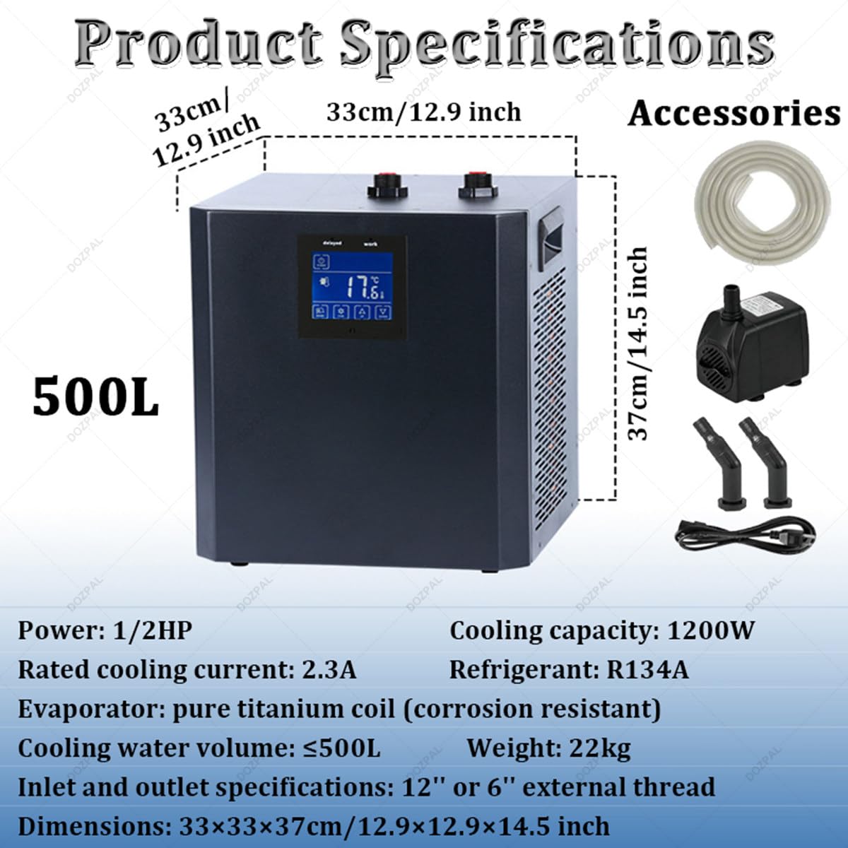 Refroidisseur d'eau pour aquarium eau douce et eau salée, réglable, avec télécommande tactile, convient pour axolotl et récif corallien