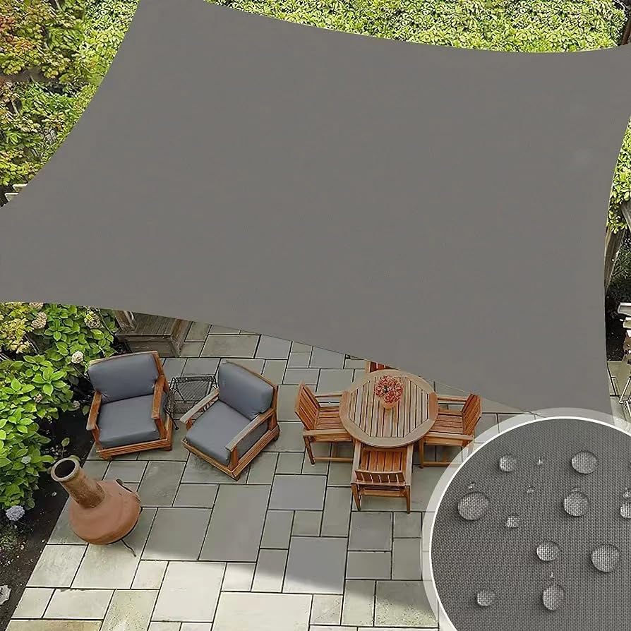 Sun Shade Sail, 4×6M 95% UV Block Waterproof Sun Shade, Durable Outdoor Shade with Fixed Rope for Garden, Swimming Pool, Carport, Outdoor, Patio (Grey 4×6M Rectangle)