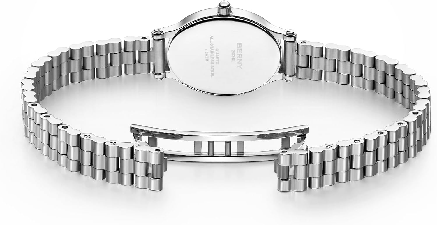 BERNY Silver Watches for Women Dainty Women's Wrist Watch, 3ATM Waterproof Fashion Small Ladies Bracelet Watch, Female Analog Quartz Watch, Full Stainless Steel Sun-ray Dial Luxury Birthday Present - Image 4