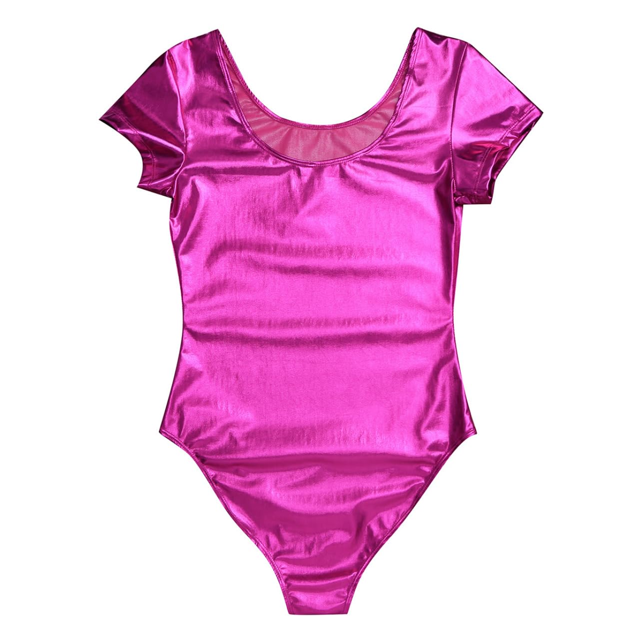 Jhaoyu Body brillante para mujer, de manga corta, metálico, para danza, con aspecto mojado, traje de baile, traje de danza