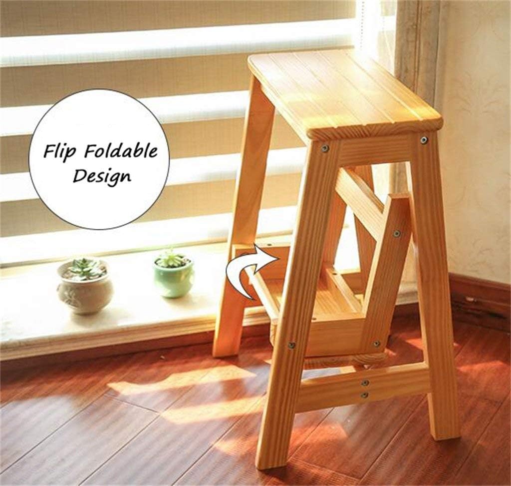 Folding Steps Solid Wood Ladder Stool Multifunctional Step Stools Sofa and Corridor Changing Shoes Folding Stool with 2 Steps (A)