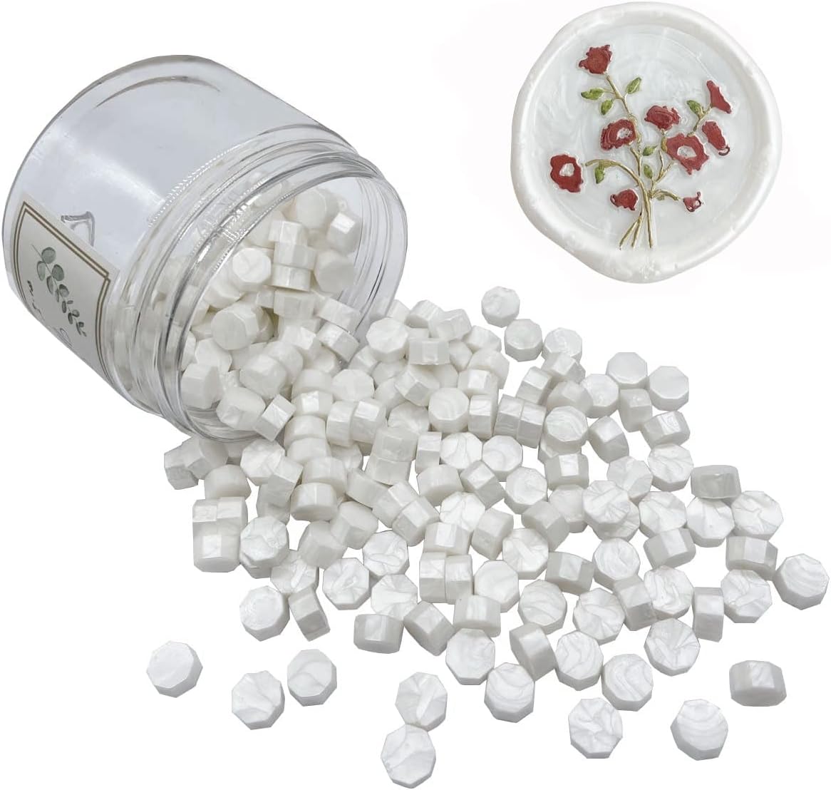 200pcs Pearl White Sealing Wax Beads Octagon Wax Seal Beads for Xmas Gift Wrapping Card Envelope Seal