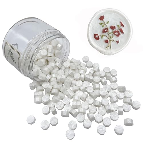 200 cuentas de cera de sellado blancas perla, cuentas de cera octogonales para envolver regalos de Navidad, sobres de tarjeta de regalo