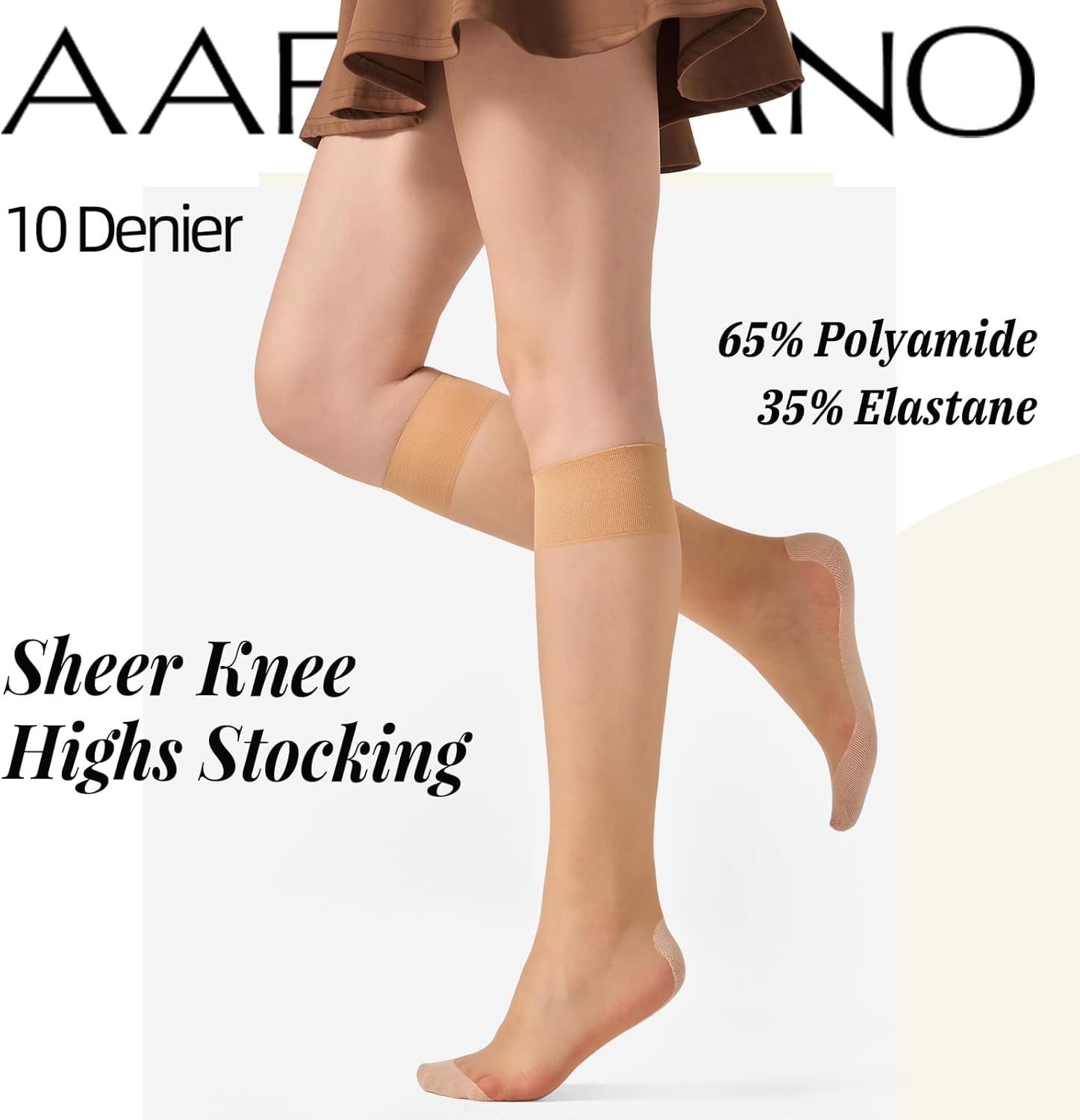 4 Pairs Knee High Stockings for Women Anti-Slip Cotton Sole Nylons Sheer Socks with Wide Calf - Image 4
