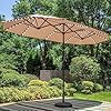 PHI VILLA 13ft Patio Umbrella with Solar-Powered 120 PCS LED Color-Changing Lights, Triple-Head Large Rectangle Umbrella Outdoor Patio for Table with Crank Lift,Beige(No Base)