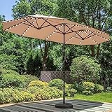 PHI VILLA 13ft Patio Umbrella with Solar-Powered 120 PCS LED Color-Changing Lights, Triple-Head Large Rectangle Umbrella Outdoor Patio for Table with Crank Lift,Beige(No Base)