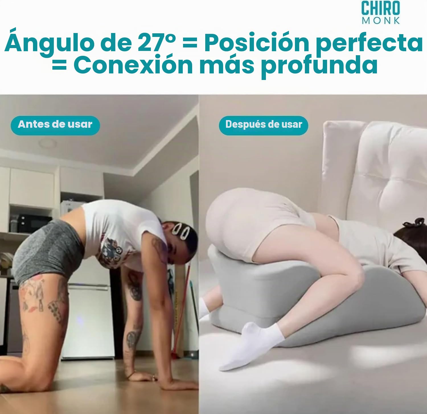 Almohada de espuma viscoelástica para parejas – Cojín de posicionamiento de 27° con soporte lumbar, cojín impermeable para mayor intimidad y comodidad en el dormitorio (gris)