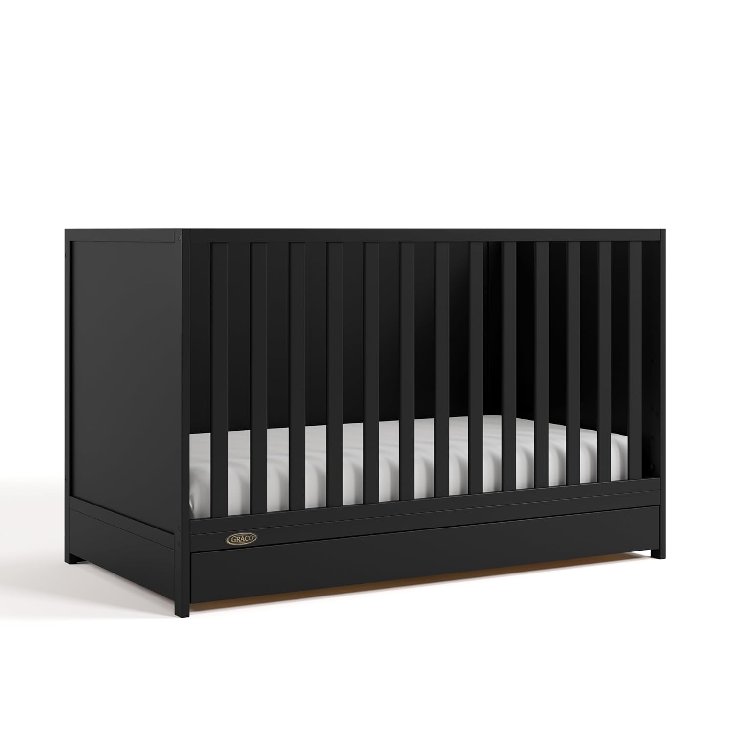 Graco Theo 3-in-1 Convertible Crib with Storage Drawer – GREENGUARD Gold Certified Baby Crib Crafted from Wood, Converts to Toddler Bed, Daybed, and Full-Size Bed (Black)
